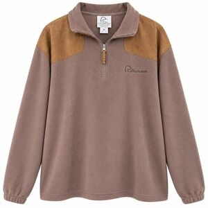Ducks Unlimited Mens 2X Fleece Quarter Zip Pullover Brown Suede Patch Sweater